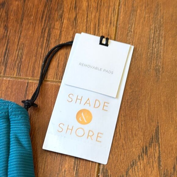 Shade & Shore 36C Blue Shirred Ribbed Bandeau Bikini Swim Underwire Top - Picture 10 of 11